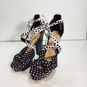 Elegant Black and White Polka Dot Platform Heels